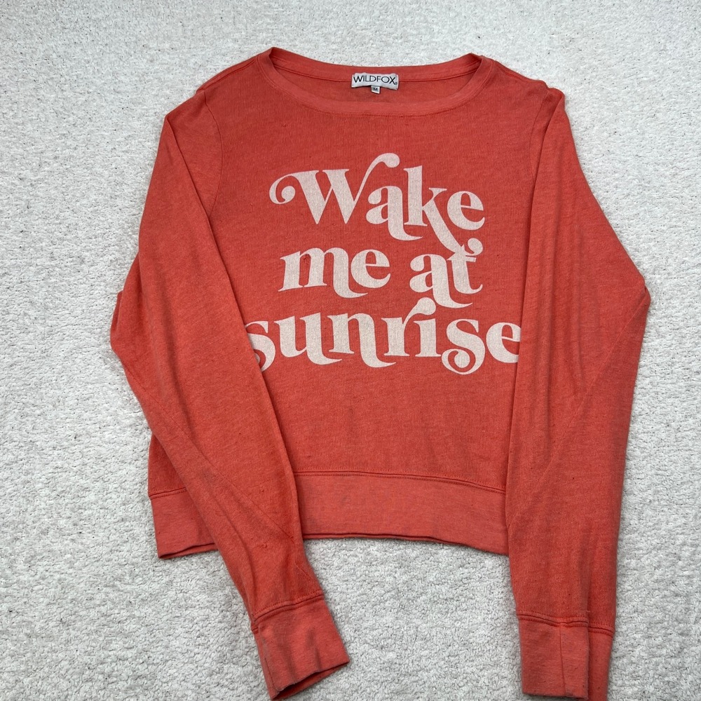 Wildfox Wake Me At Sunrise Graphic Sweatshirt Coral Pink Womens‎ Size Medium